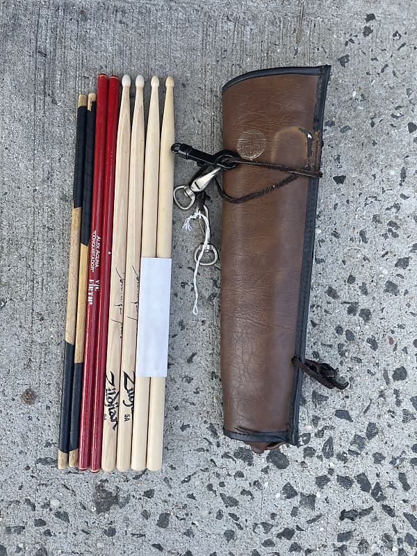 Leather Drum Stick Pouch with 5 Pairs of Drum Sticks image 1