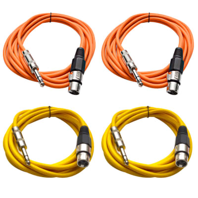 4 Pack of 1/4 Inch to XLR Female Patch Cables 10 Foot Extension Cords Jumper - Orange and Yellow image 1