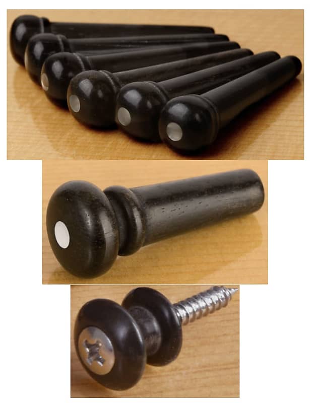 Waverly Unslotted Bridge Pins Ebony with Shell dot + Ebony Reverb