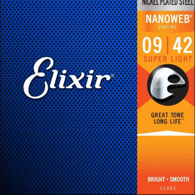Elixir Strings Electric Guitar Strings w NANOWEB Coating, Super Light (.009-.042) image 1
