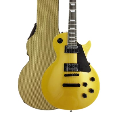 Haze HSGS91988GD Solid Mahogany Body Gold Top Electric Guitar, Gold - With yellow case for sale