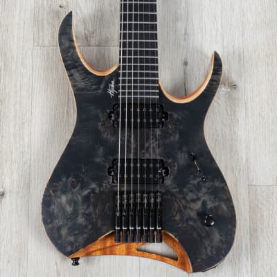 Mayones Hydra Elite 7 7-String Headless Guitar, 3A Eye Poplar, Trans Black Satin image 2
