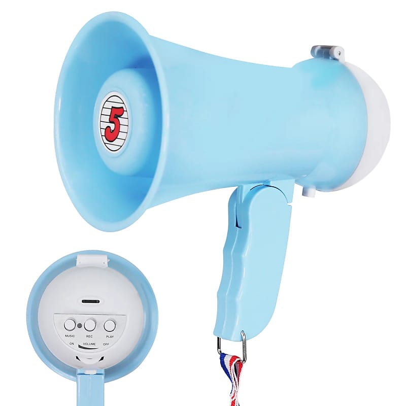 5Core Megaphone Bullhorn Speaker 15W Mini Battery Power Bull Horn w Siren 400 Yard Range HW 1 Sky BLU  			