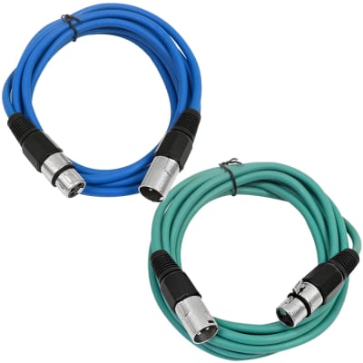 2 Pack of XLR Patch Cables 6 Foot Extension Cords Jumper - Blue and Green image 1