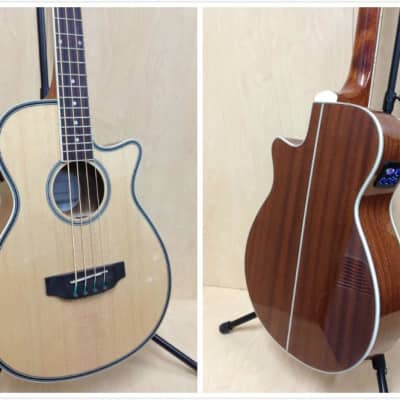 Caraya FB711BCEQN44 4-String Electric-Acoustic Bass Guitar, Natural + Free Gig Bag, picks image 1