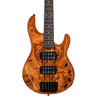Sterling StingRay Ray35PB Amber with Poplar Burl Top Electric Bass image 1