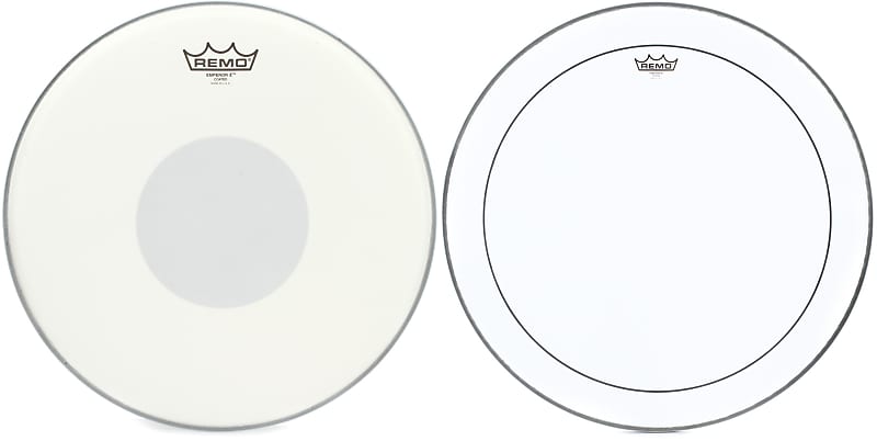 Remo Emperor X Coated Drumhead - 14 inch - with Black Dot  Bundle with Remo Pinstripe Clear Drumhead -18 inch image 1