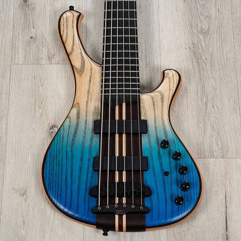 Mayones Viking 6 6-String Bass, Ebony Fingerboard, Transparent Dirty Ash Fade Up Blue Matt image 1