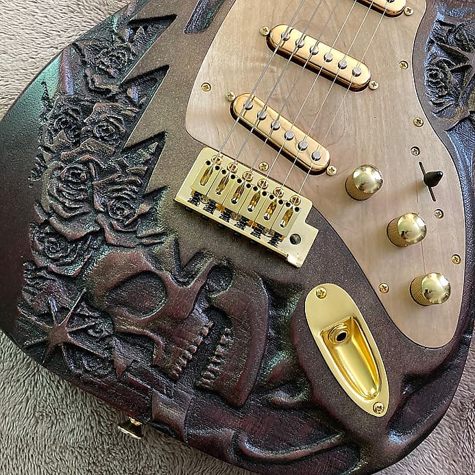 Skull and Roses Carved Woodruff Brothers Guitars - Satin Lacquer (open pore) image 1
