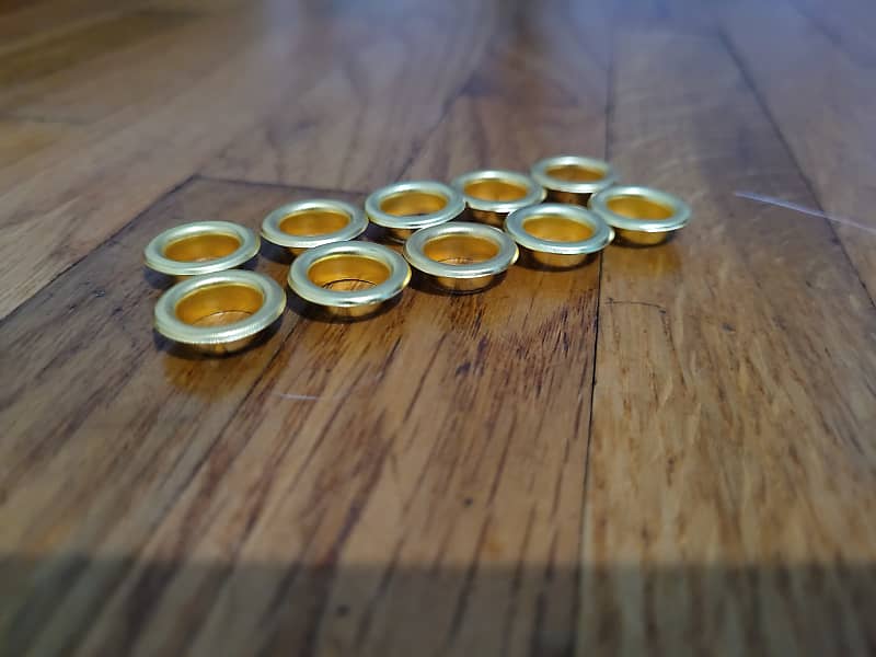 x10) Set of Ten Brass / Gold Drum Air Vents / Grommets 3/8" Reverb