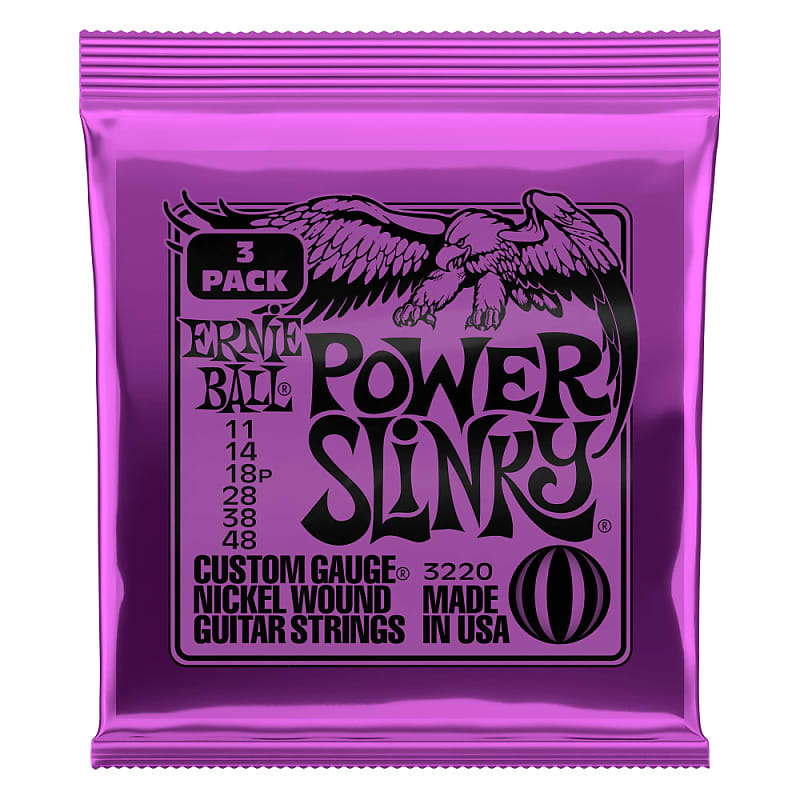Ernie Ball Power Slinky Nickel Wound Electric Guitar Strings 3-Pack 11-48