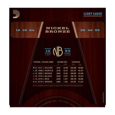 D'Addario NB1253 Nickel Bronze Acoustic Guitar Strings, Light, 12-53 image 2