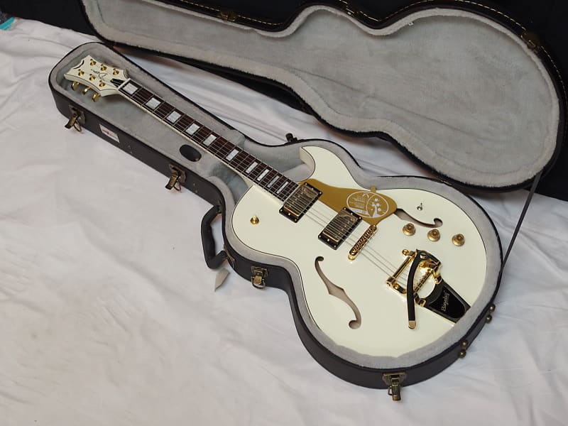 DEAN Colt Bigsby semi-hollow electric guitar White NEW w/ Case - Tremolo - Piezo image 1