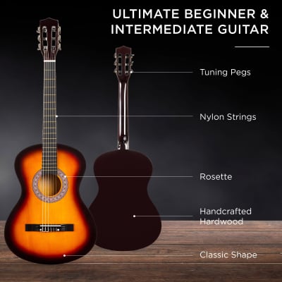 Best Choice Products Beginner Acoustic Guitar Set w/ Case, Strap, Strings - 38in-Natural Mahogany image 24