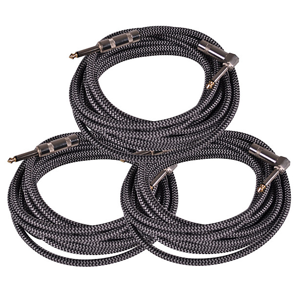 Seismic Audio SAGCRSR-20-3PK Straight to Right-Angle 1/4" TS Woven Cloth Guitar/Instrument Cables - 20" (3-Pack) image 1