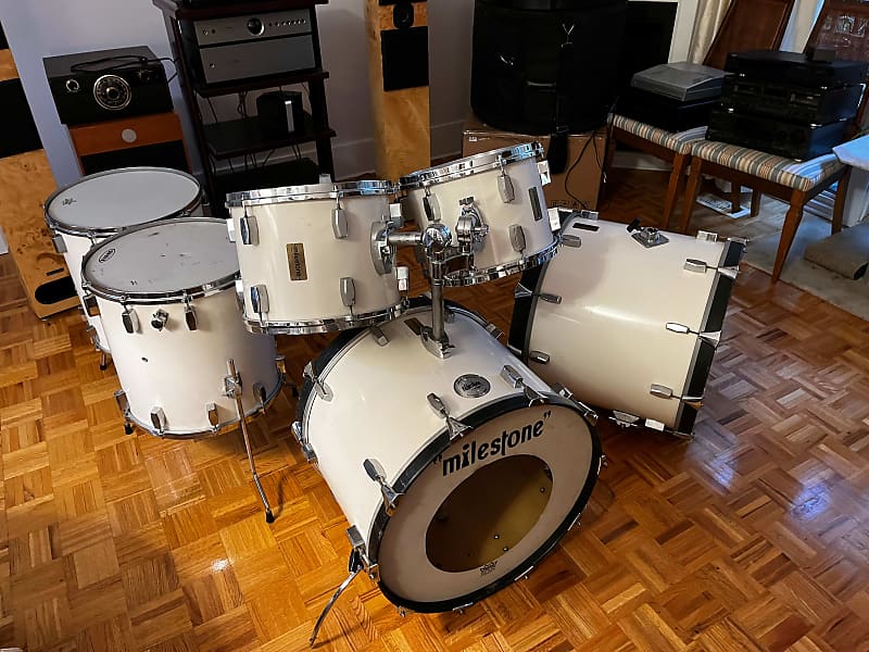 Milestone Standard and Power Tom Drum Set 70's 80's White Reverb
