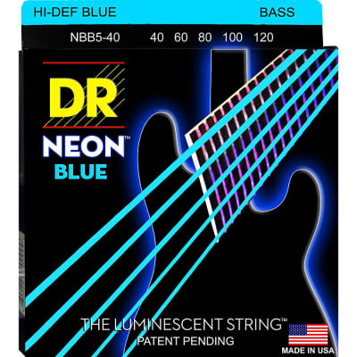 DR Strings Hi-Def Neon Blue Colored Bass Strings: 5-String Light 40-120 image 1