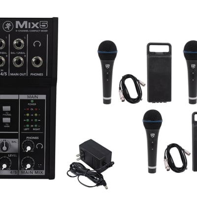 Mackie Mix5 Compact 5-Channel PA Mixer+(3) Microphones+(3) XLR Cables image 1