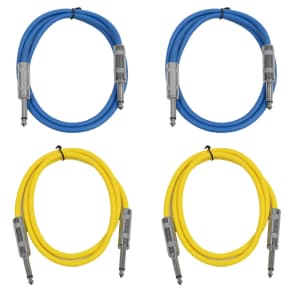 Seismic Audio SASTSX-3-2BLUE2YELLOW 1/4" TS Male to 1/4" TS Male Patch Cables - 3' (4-Pack)