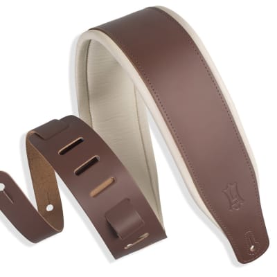 Levy's 3" Top Grain Foam-Wrapped Leather Guitar Strap - Brown & Cream