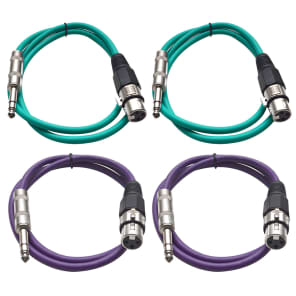 Seismic Audio SATRXL-F2-2GREEN2PURPLE 1/4" TRS Male to XLR Female Patch Cables - 2' (4-Pack)