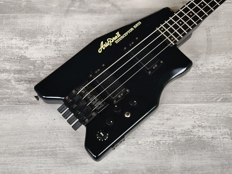 1986 Aria Pro II Japan Interceptor Headless Bass (Black) Reverb