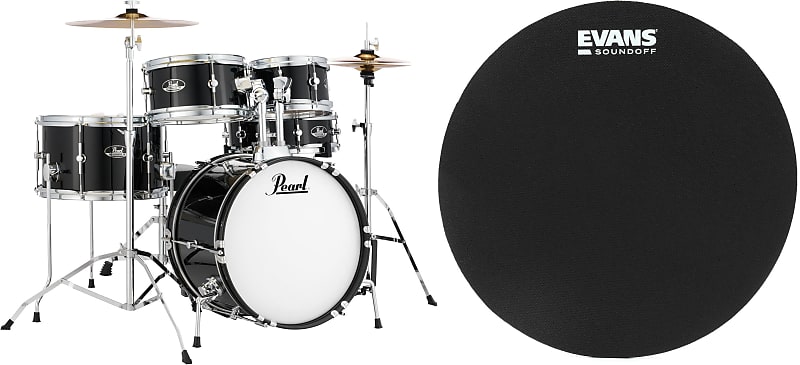 Pearl Roadshow Jr. 5-piece Complete Drum Set with Cymbals - Jet Black  Bundle with Evans SoundOff Tom Mute - 10-inch image 1