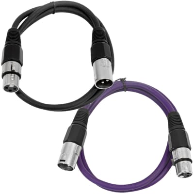 2 Pack of XLR Patch Cables 2 Foot Extension Cords Jumper - Black and Purple image 2