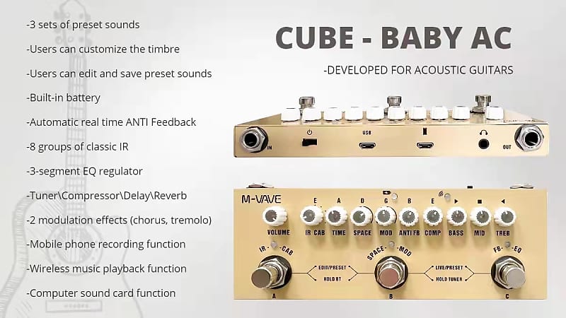 M-vave cube baby Rechargeable Multi Effects Pedal for Electric Acoustic  Guitar