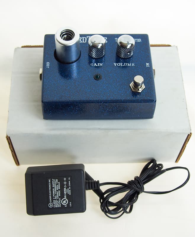 Greed Tone Tube Booster real tube distortion pedal with power supply,  metallic sparkle blue