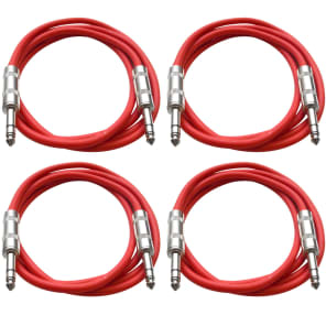 Seismic Audio SATRX-6-4RED 1/4" TRS Patch Cables - 6' (4-Pack)