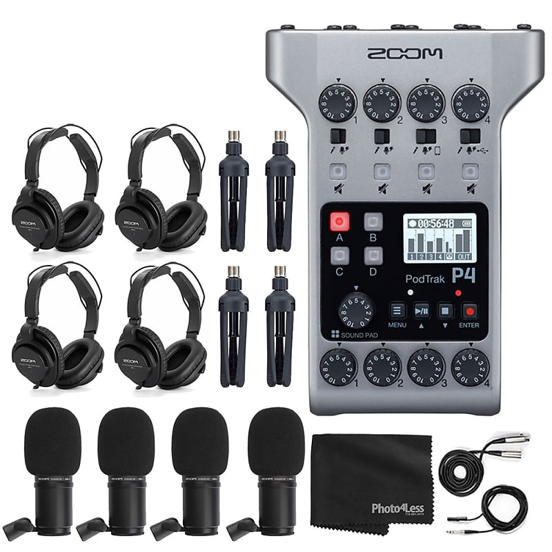 Zoom PodTrak P4 Portable Multitrack Podcast Recorder + 4x Reverb