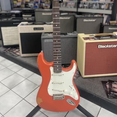 Vintage V6 ICON Electric Guitar - Distressed Firenza Red, Firenza Red for sale