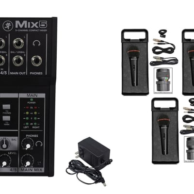 Mackie Mix5 Compact 5-Channel PA Mixer+(3) Microphones+(3) XLR Cables image 11