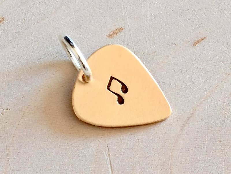 Bronze guitar pick charm handmade with a musical touch Reverb