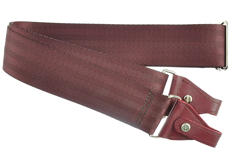 Souldier Banjo Strap Leather Ends Handmade Burgundy Seatbelt Fabric image 1