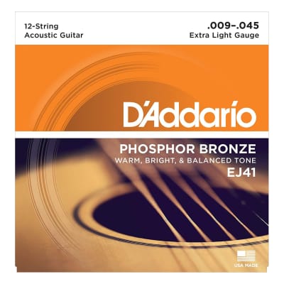 D'Addario EJ41 12-String Phosphor Bronze Acoustic Strings, Extra Light 9-45 image 1