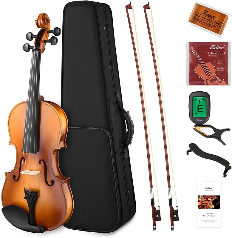 NEW OEM 4/4 Violin Set Full Size Fiddle for Adults Solid Wood with Two Bow EVA-330 image 1