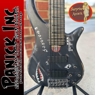 Panick Inc Custom Shop Surprise Attack 5 String Custom Bass 2023 - Hand-painted Custom Relic Bunker Grey Bomber Finish image 2