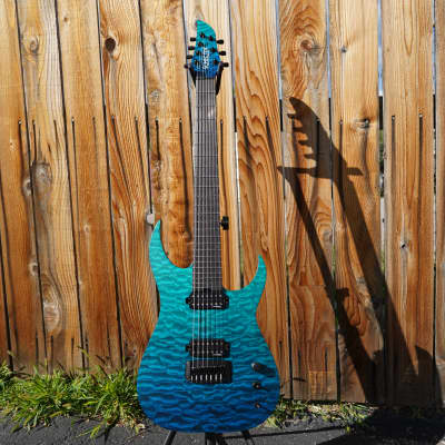 Schecter USA CUSTOM SHOP Keith Merrow KM-7 Hybrid  - Blue Green Fade 7-String Electric Guitar w/ Black Tolex Merrow Case (2023) image 2