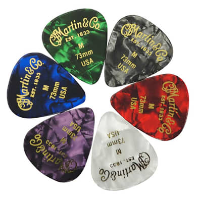 Martin Multi-Color Pearloid Rounded Tip Celluloid Standard Guitar Picks (6-Pack) image 1