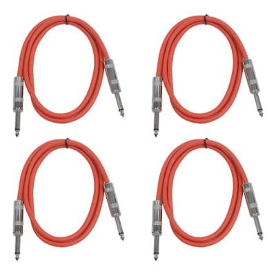 4 Pack of 2 Foot 1/4" TS Patch Cables 2' Extension Cords Jumper - Red & Red image 1