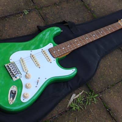 Johnson AXL S-Style Transparent Green Electric Guitar w/ Case & new Fender knobs image 22