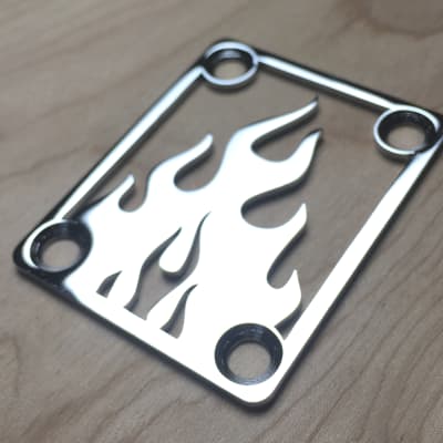 Icon Plates Flame Neck Plate For Bolt On Neck Guitar or Bass - Chrome Finish image 3
