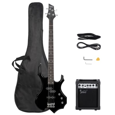 Glarry Burning Fire Electric Bass Guitar Full Size 4 String w/20W Amplifier Black image 1