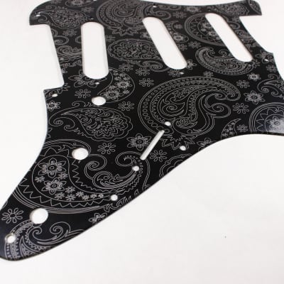 Brushed Black Anodized Paisley Aluminum SSS Strat Pickguard- Fits Fender Stratocaster image 2