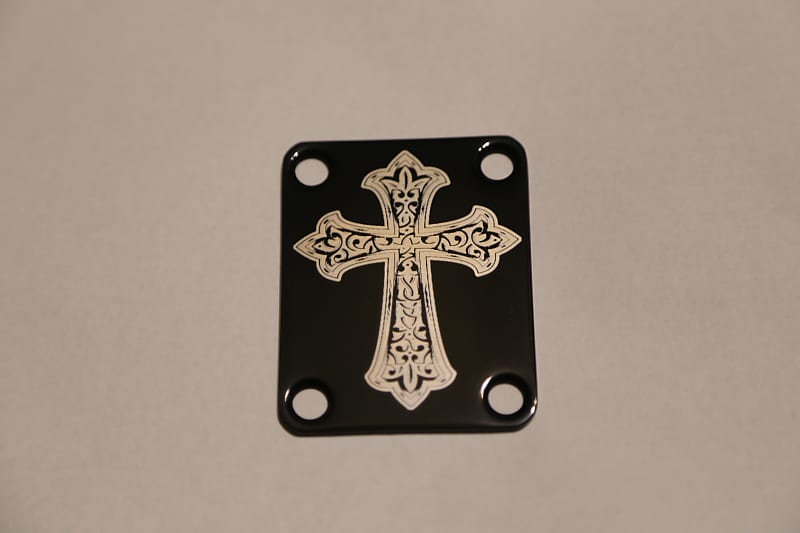 Custom Laser Etched Black "Gothic Cross" Neck Plate Reverb