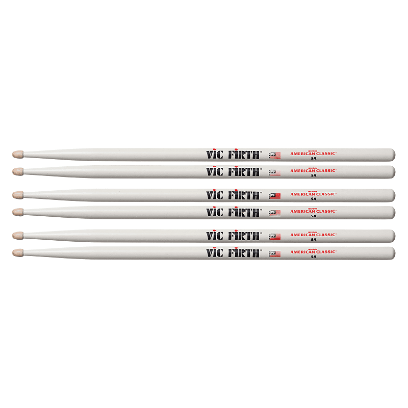 Vic Firth American Classic White 5A Wood Tip Drum Sticks (3 Pair Bundle) image 1