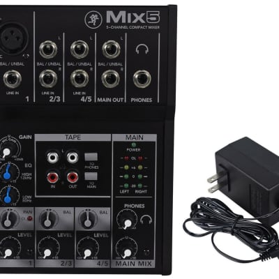 Mackie Mix5 Compact 5-Channel PA Mixer+(3) Microphones+(3) XLR Cables image 2