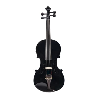 Glarry GV102 4/4 Solid Wood EQ Violin Case Bow Violin Strings Shoulder Rest Electronic Tuner Connecting Wire Cloth 2020s - Black image 6